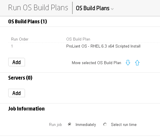 Select Add servers on the Run OS Build Plans screen