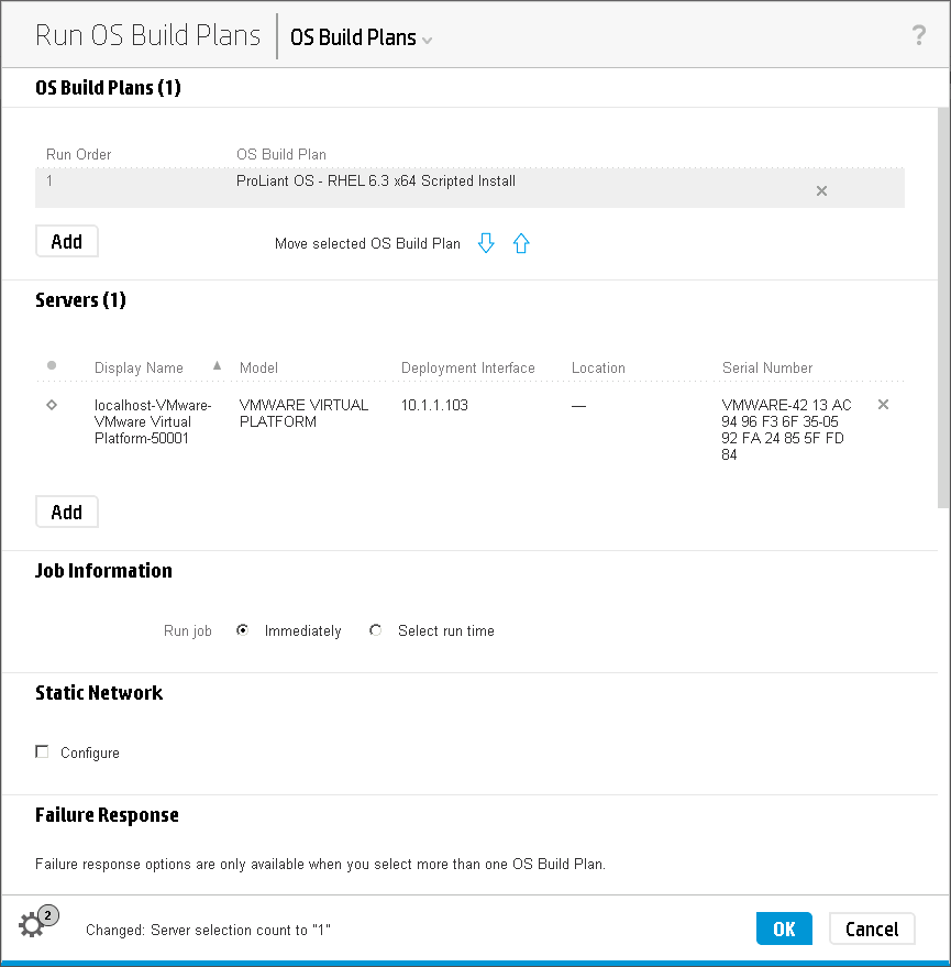 Run OS Build Plan dialog box