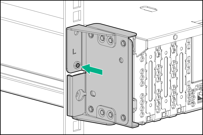 Position the bracket so that the flanges rests firmly against the rack rail shelves
