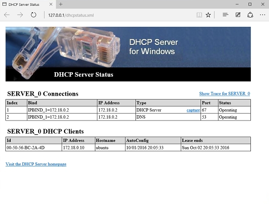 DHCP Server Status window