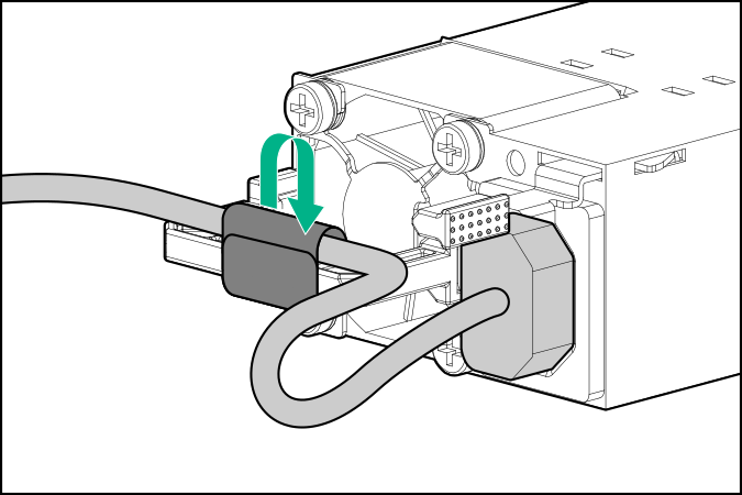 Securing the power cord in the strain relief strap of an AC power supply